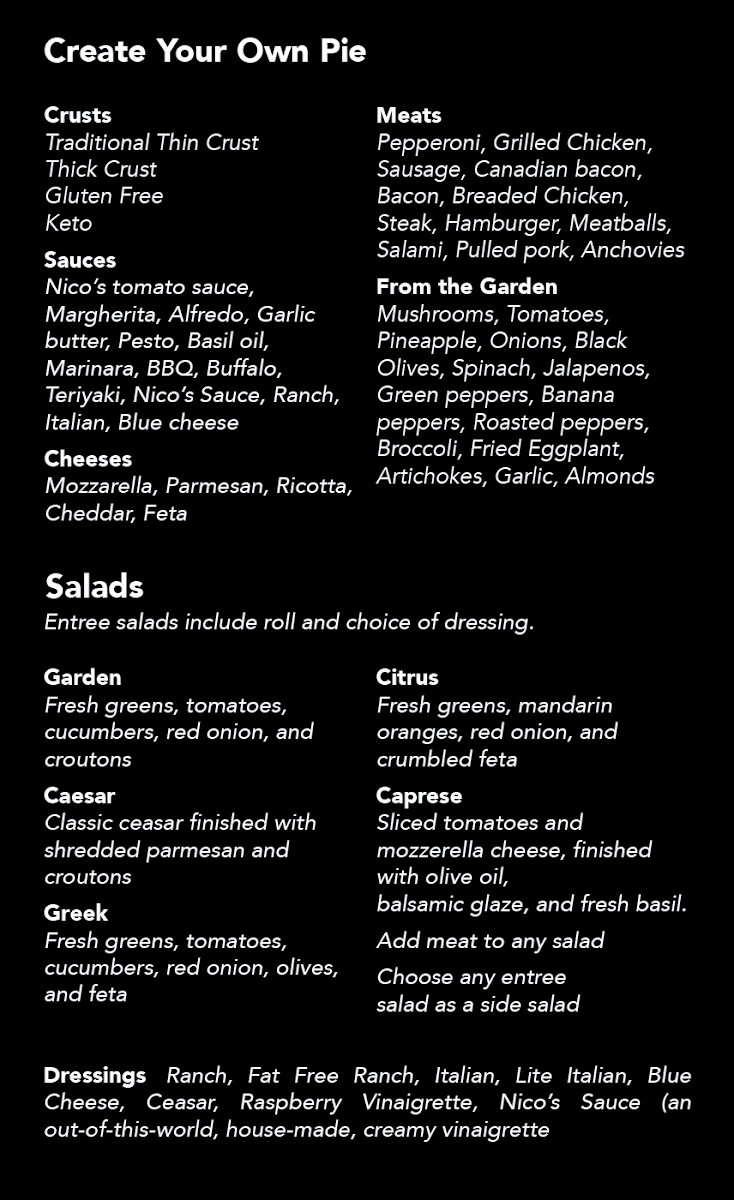 Nico's Pizza Menu - Image 2